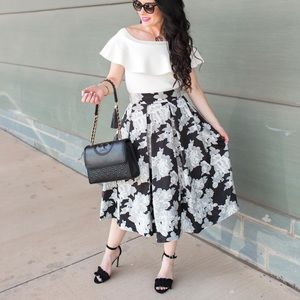 ELIZA J Floral Print Organza Midi Skirt, 6